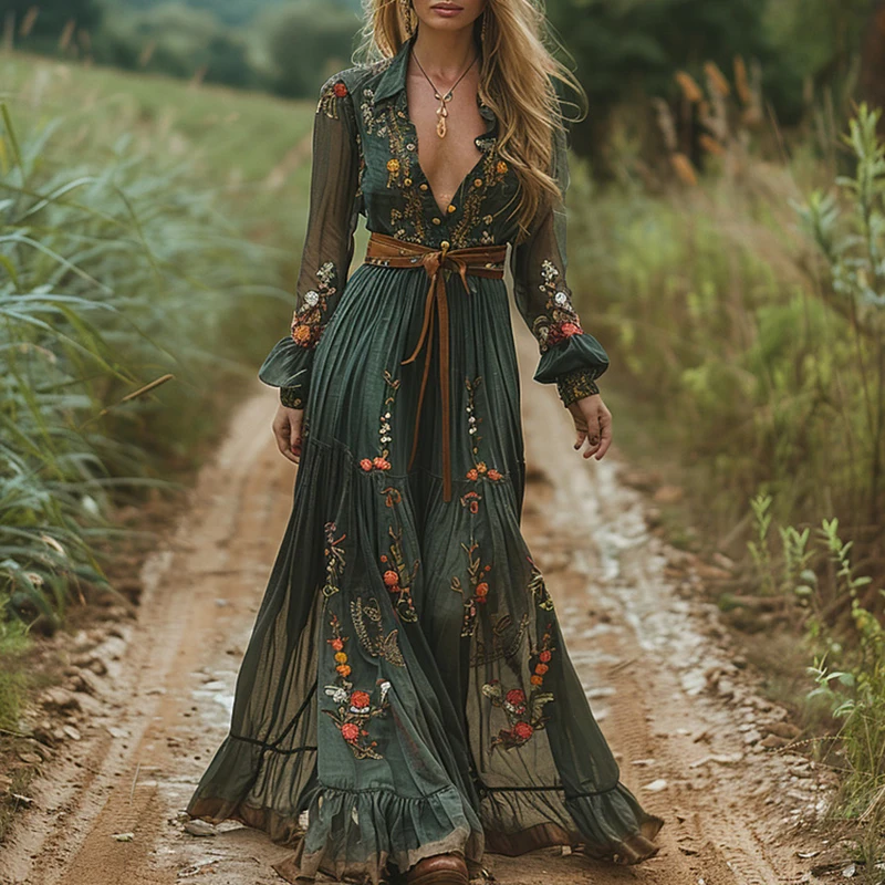 Ethnic Boho Fashion - Ethnic Fashion Floral Print Vintage Dress