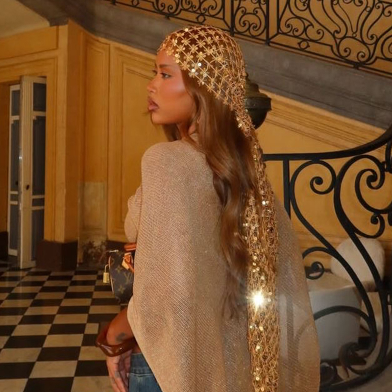 Boho Sequin Mesh Headscarf Gol - Ethnic Fashion Collection 评论和价格